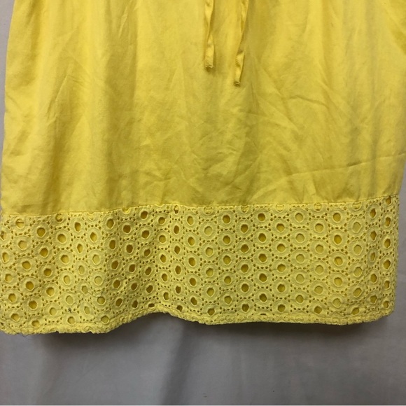 Elle Women’s Dress Eyelet Sunny Yellow Collared Elastic Waist Tie Lined - Picture 5 of 11